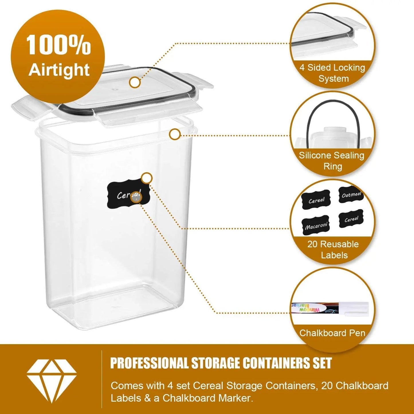 Conjunto de 7 recipientes para alimentos de cozinha, caixa de armazenamento hermética de plástico com 10 adesivos e caneta ButFly
